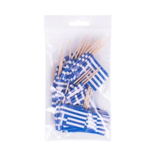 Οδοντογλυφίδες ξύλινες με ελληνική σημαία 50 τεμ.