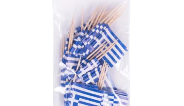 Οδοντογλυφίδες ξύλινες με ελληνική σημαία 50 τεμ.