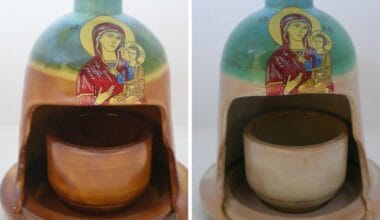 Καντήλι πήλινο καμπάνα ανοιχτή μικρό Παναγία 1 τεμ. (17702)