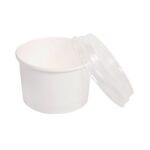 Σετ μπολάκια στρογγυλά χάρτινα λευκά με καπάκι πλαστικό διάφανο 230ml 50 τεμ. - Image 2