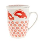 Κούπα τσαγιού πορσελάνινη με φίλτρο και καπάκι κόκκινη μάσκα (ET-4076) 1 τεμ.