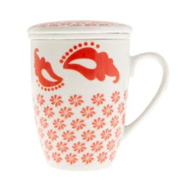 Κούπα τσαγιού πορσελάνινη με φίλτρο και καπάκι κόκκινη μάσκα (ET-4076) 1 τεμ.