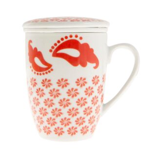 Κούπα τσαγιού πορσελάνινη με φίλτρο και καπάκι κόκκινη μάσκα (ET-4076) 1 τεμ.