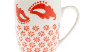 Κούπα τσαγιού πορσελάνινη με φίλτρο και καπάκι κόκκινη μάσκα (ET-4076) 1 τεμ.