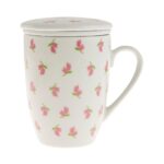 Κούπα τσαγιού πορσελάνινη με φίλτρο και καπάκι ροζ τουλίπες (ET-4071) 1 τεμ.