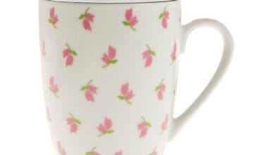 Κούπα τσαγιού πορσελάνινη με φίλτρο και καπάκι ροζ τουλίπες (ET-4071) 1 τεμ.