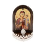 Εικόνισμα ρεύματος με λάμπα Παναγία-Ιησούς ξύλινο μικρό (12x9x18εκ.) 1 τεμ.