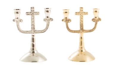 Κηροπήγιο για κεριά εκκλησίας διπλό με σταυρό (8443) 1 τεμ.