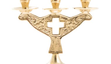 Κηροπήγιο για κεριά εκκλησίας τριπλό χρυσό (4040Β) 1 τεμ.