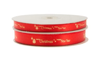 Κορδέλα σατινέ Χριστουγεννιάτικη "Merry Christmas-Happy New Year" 50 μ.