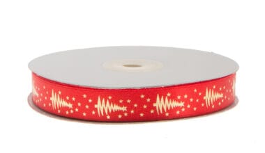 Κορδέλα σατινέ Χριστουγεννιάτικη κόκκινη με χρυσό δέντρο 50 μ.