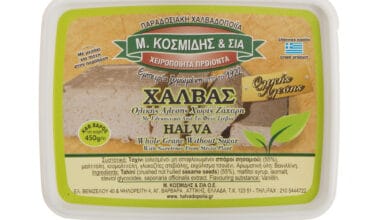 Έδεσμα ταχινιού (χαλβάς) ολικής άλεσης χωρίς ζάχαρη Κοσμίδης 450 γρ.