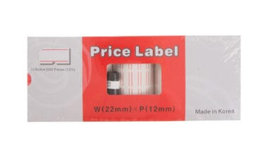 Ρολά για μονό ετικετογράφο Price Label με αυτοκόλλητες ταμπέλες 22x12mm (κόκκινες ρίγες) 25 τεμ. x 1.000 αυτοκόλλητα