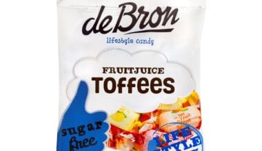 Καραμέλες ανάμεικτα φρούτα deBron Fruit Juice Toffees χωρίς ζάχαρη 90 γρ.
