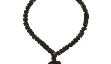 Κομποσκοίνι χοντρό μεγάλο Φ10 εκ. με σταυρό, μαύρο με κόκκινη χάντρα 1 τεμ.