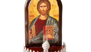 Εικόνισμα ρεύματος με λάμπα Ιησούς ξύλινο μεγάλο (14x11x23,5εκ.) 1 τεμ.