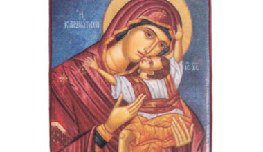 Κεραμεικό εικόνισμα με μαγνήτη Παναγία Γλυκοφιλούσα, Καρδιώτισσα 3,8x4,8εκ. 1 τεμ.